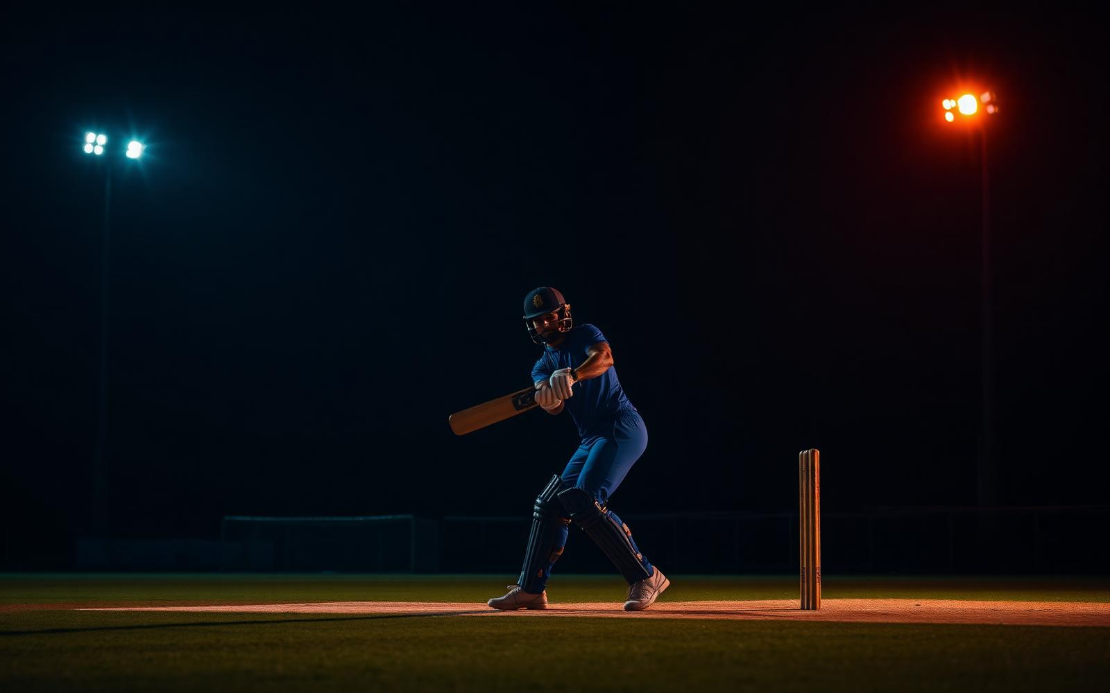 Batter driving under floodlights during a night trial session